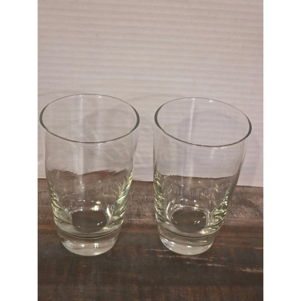 Set of 2 Clear Glass Highball Tumblers Weighted Base Tapered Water Glasses 5.5in